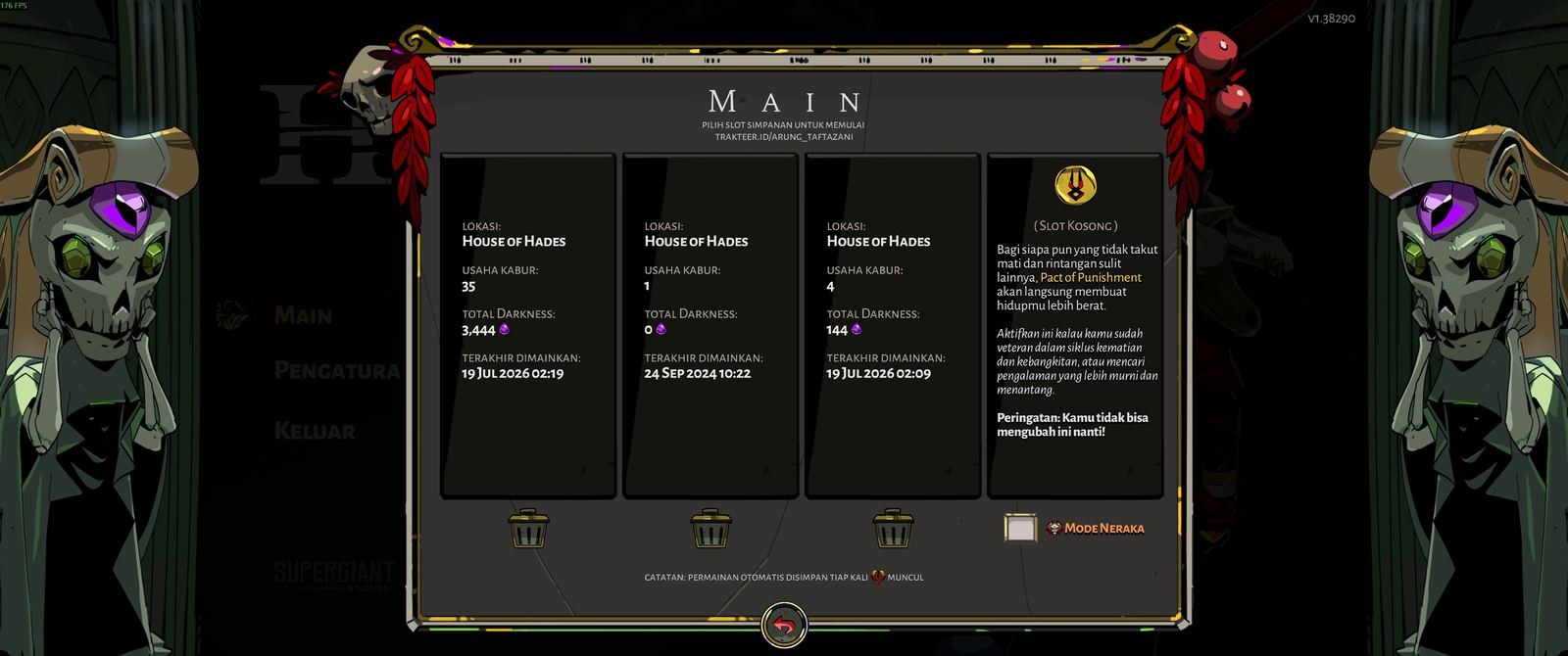 Hades, Tangkapan layar dalam game (2 dari 23).