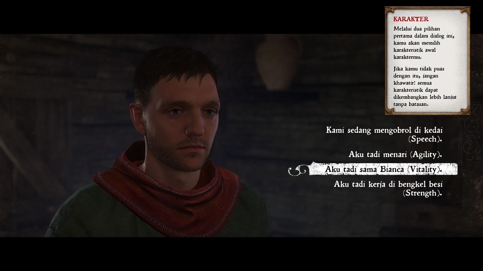 Kingdom Come: Deliverance, Dialog pemilihan latar belakang karakter di awal cerita